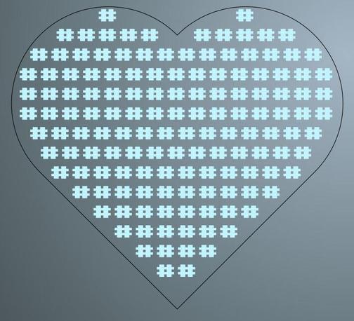characters flowed into a heart, but because its vector, they are not aligned like in a computers display buffer